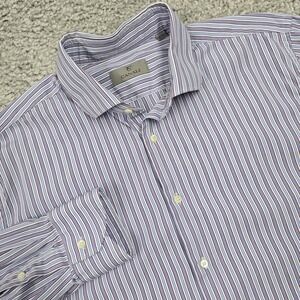 Canali Striped Dress‎ Shirt Mens 17.5 Purple Blue Cotton Made in Italy Luxury